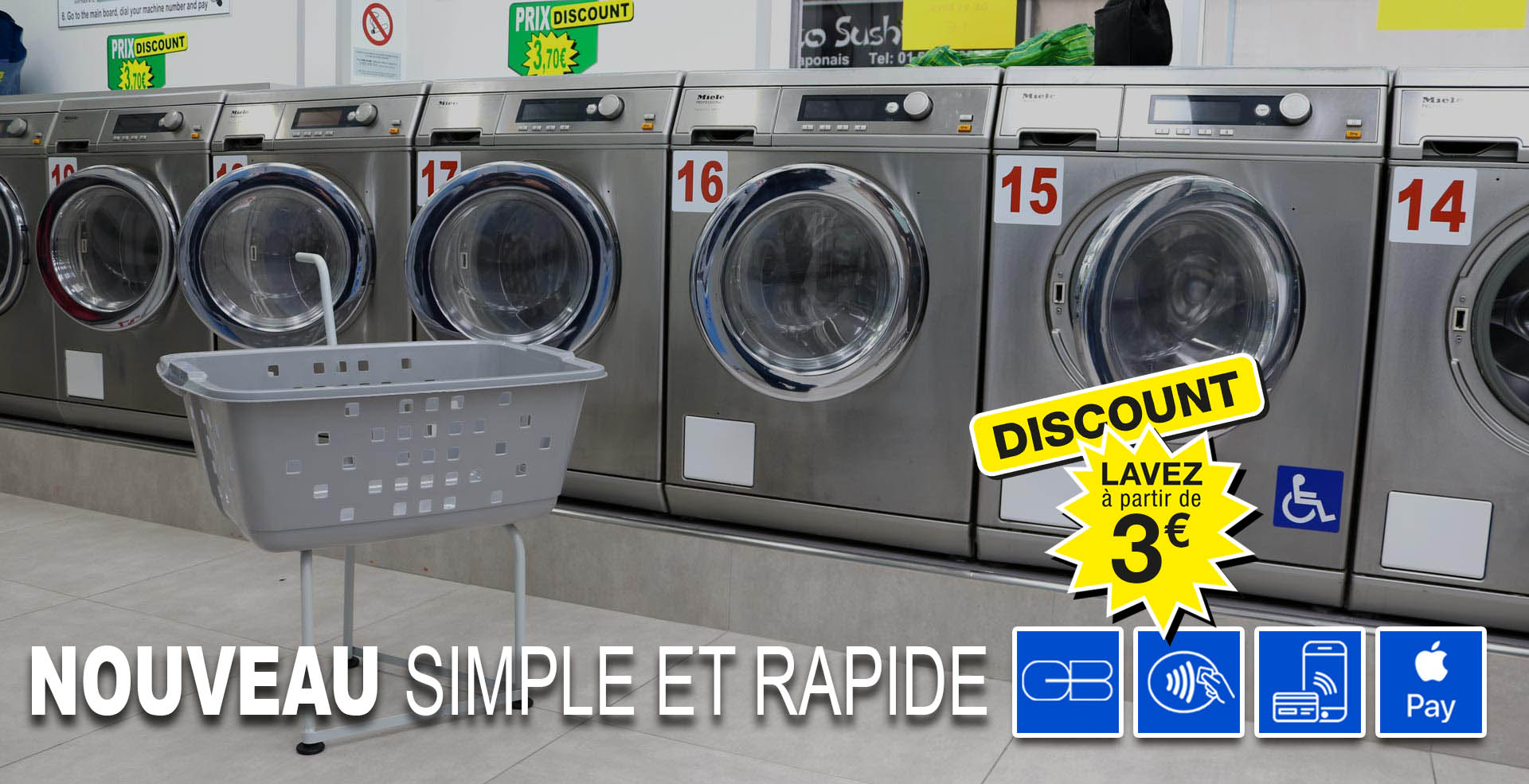 Laverie automatique rue Jouffroy d Abbans 75017 paris, machine 6 à 20kg et séchage rapide 20kg
