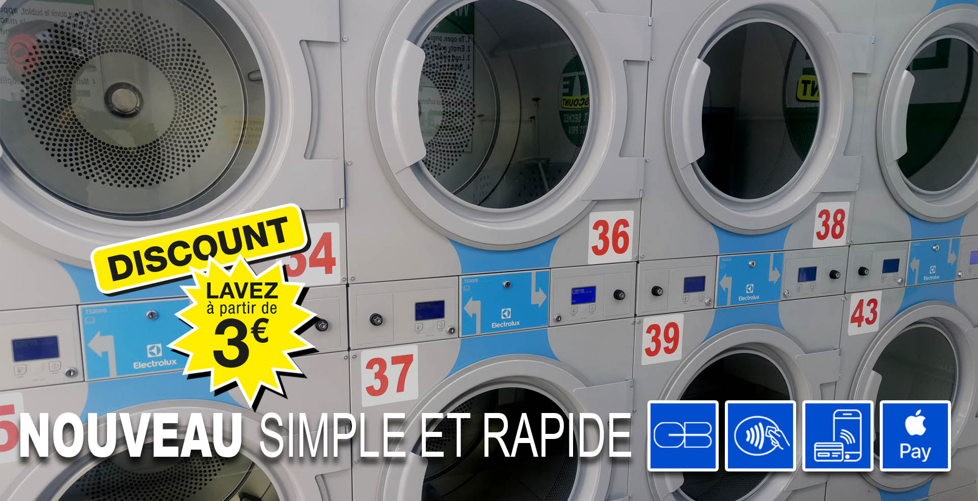 Laverie Automatique rue Jouffroy d Abbans 75017 paris, ouvert 7 jours sur 7 de 7h00 à 22h30 et jours fériés